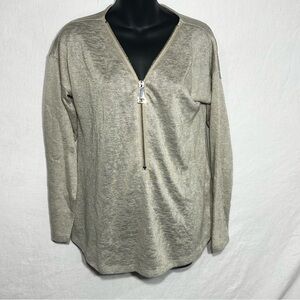 Soft Surroundings Women's S Beige Valentina Gold Zip Soft Knit Pullover moon